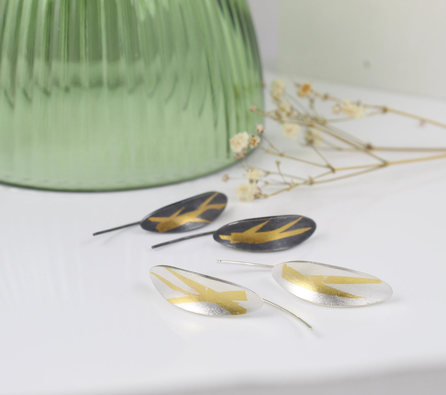Silver and Gold Olive Leaf Ear Threaders