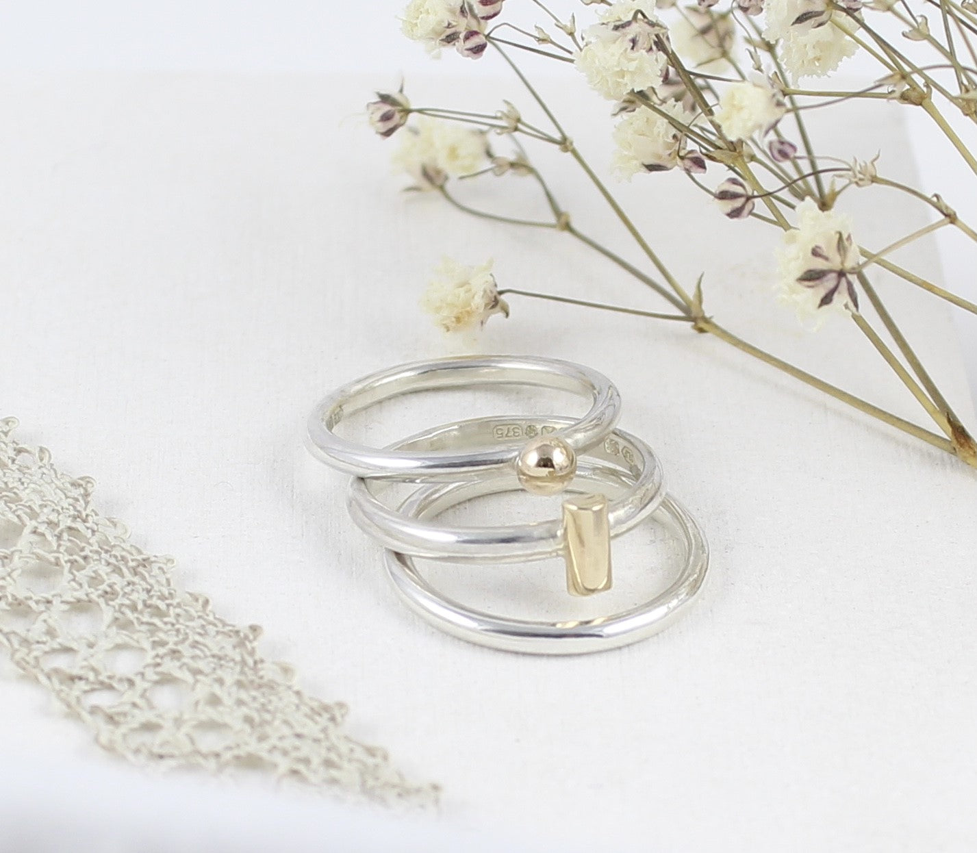Contemporary Ball and Bar stacking rings