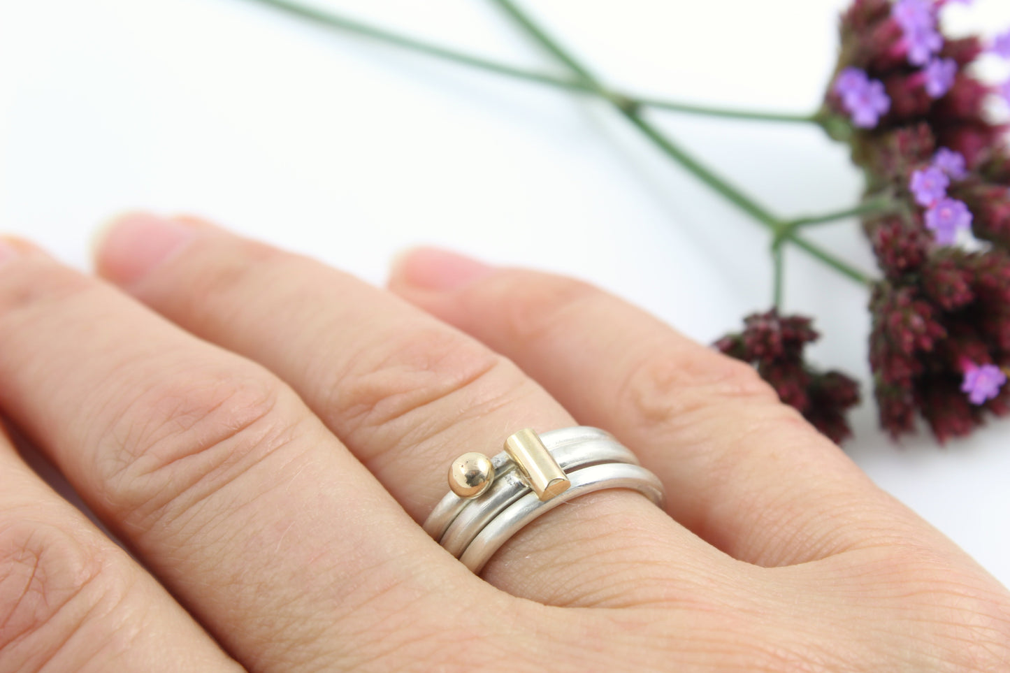 Contemporary Ball and Bar stacking rings