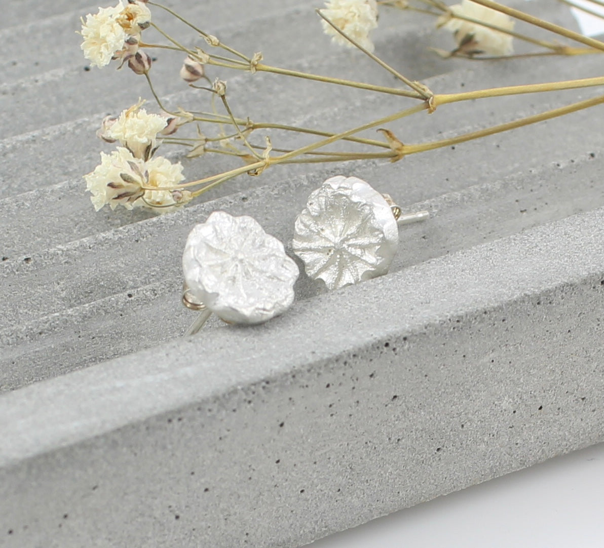 Silver Poppy Ear studs