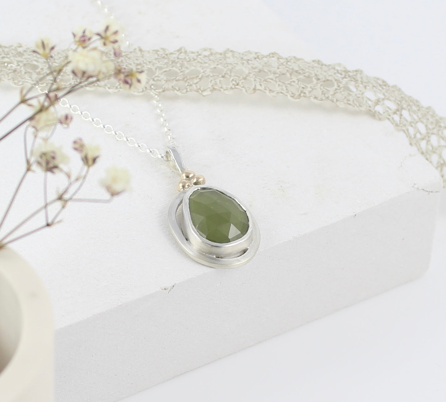 Framed Green Sapphire & Gold pendant