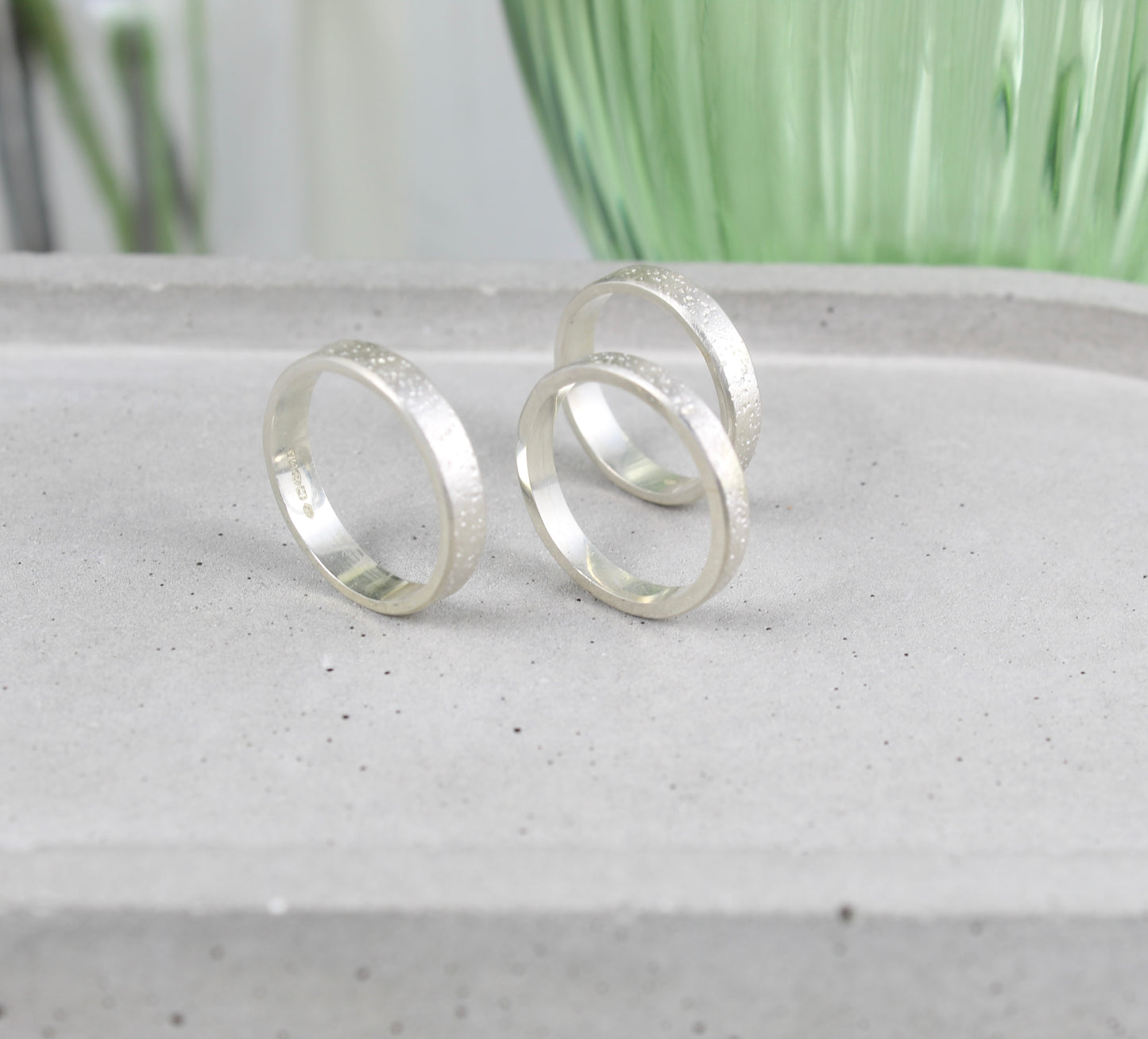 Silver sand textured ring band