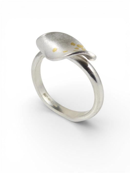 Olive Leaf Silver Ring with Gold Detail