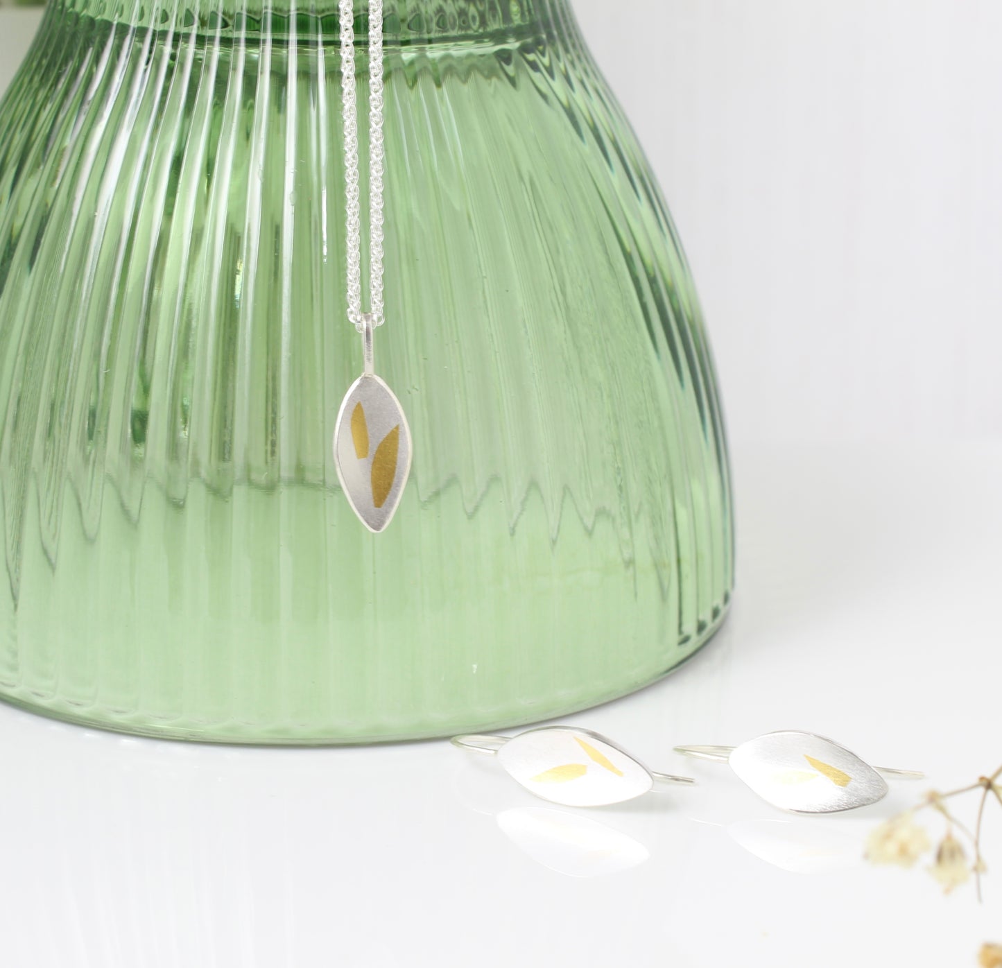Silver and Gold Olive Leaf style pendant