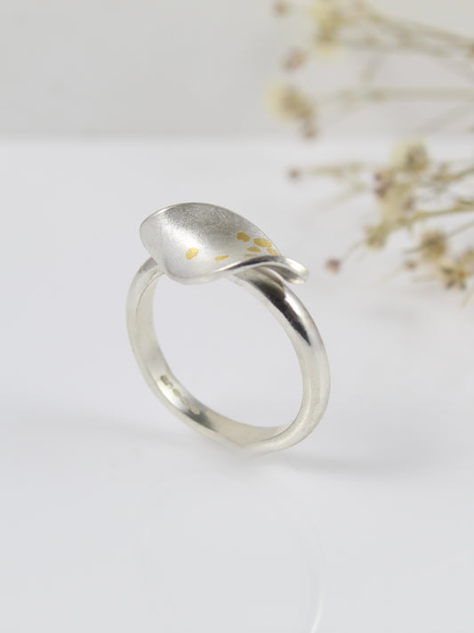 Olive Leaf Silver Ring with Gold Detail