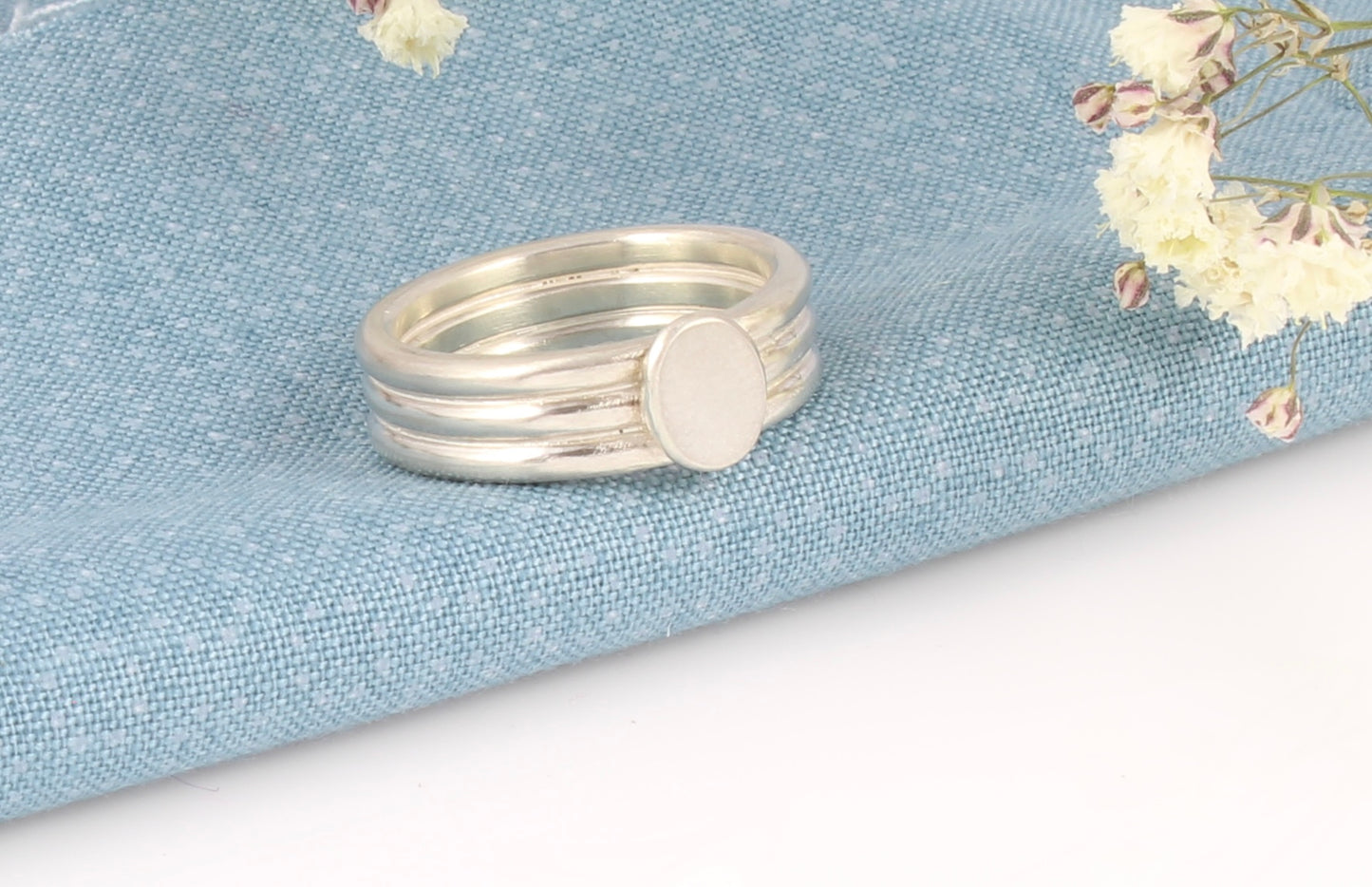 Wide silver blossom ring