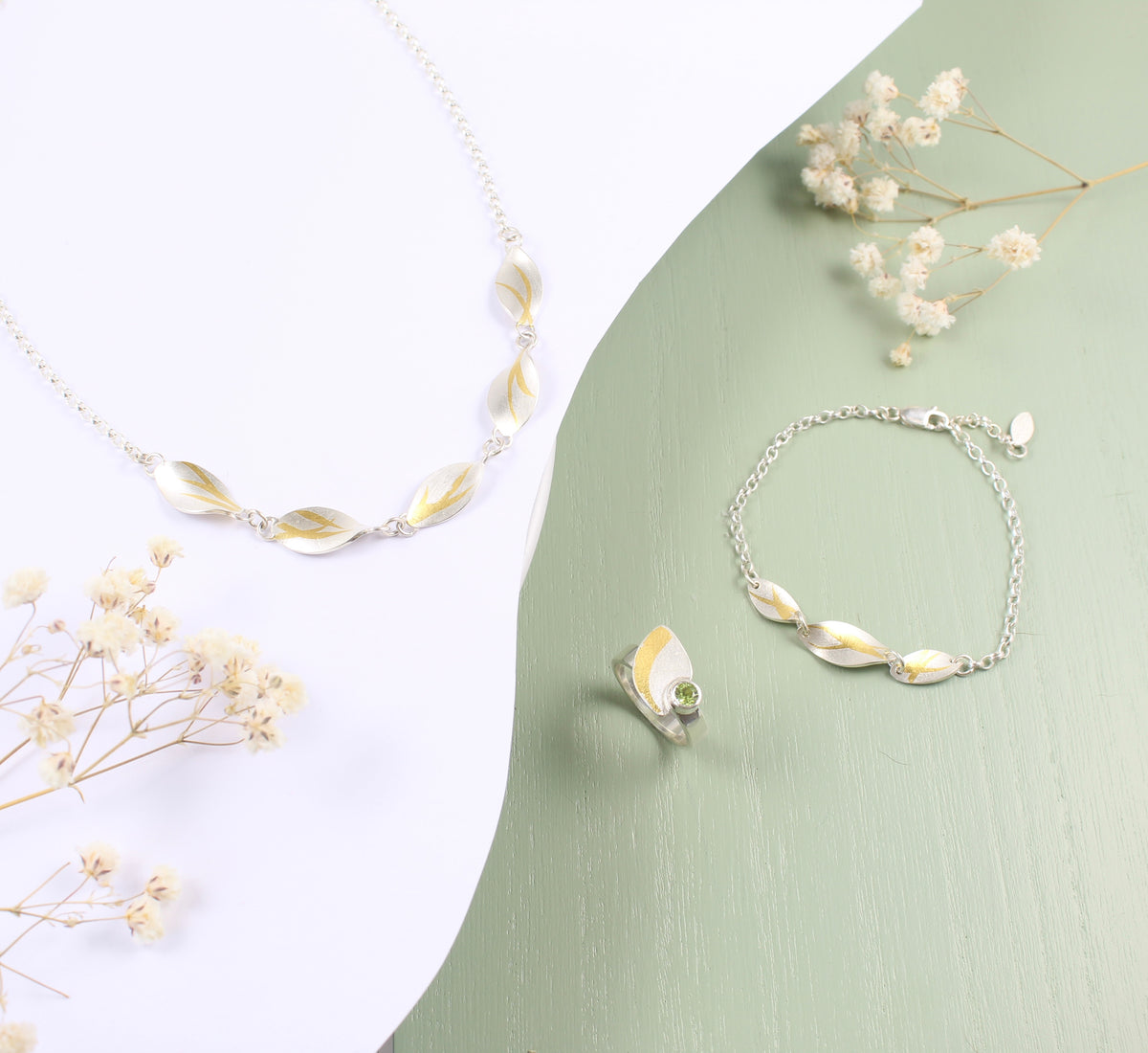 Silver and Gold Curved Bracelet