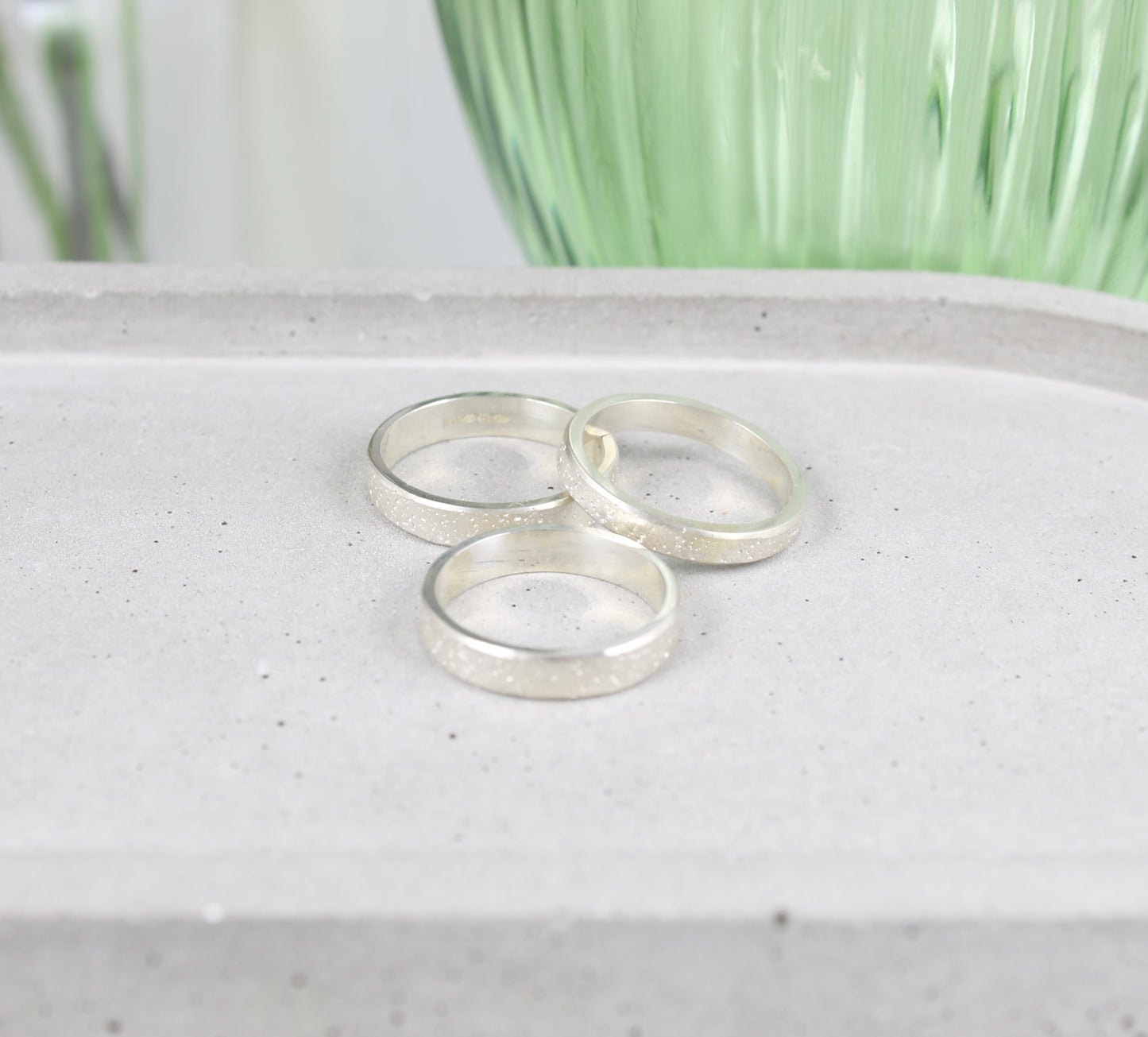 Silver sand textured ring band