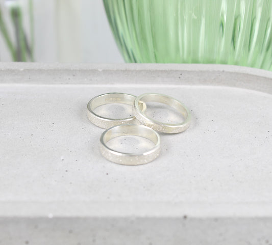 Silver sand textured ring band