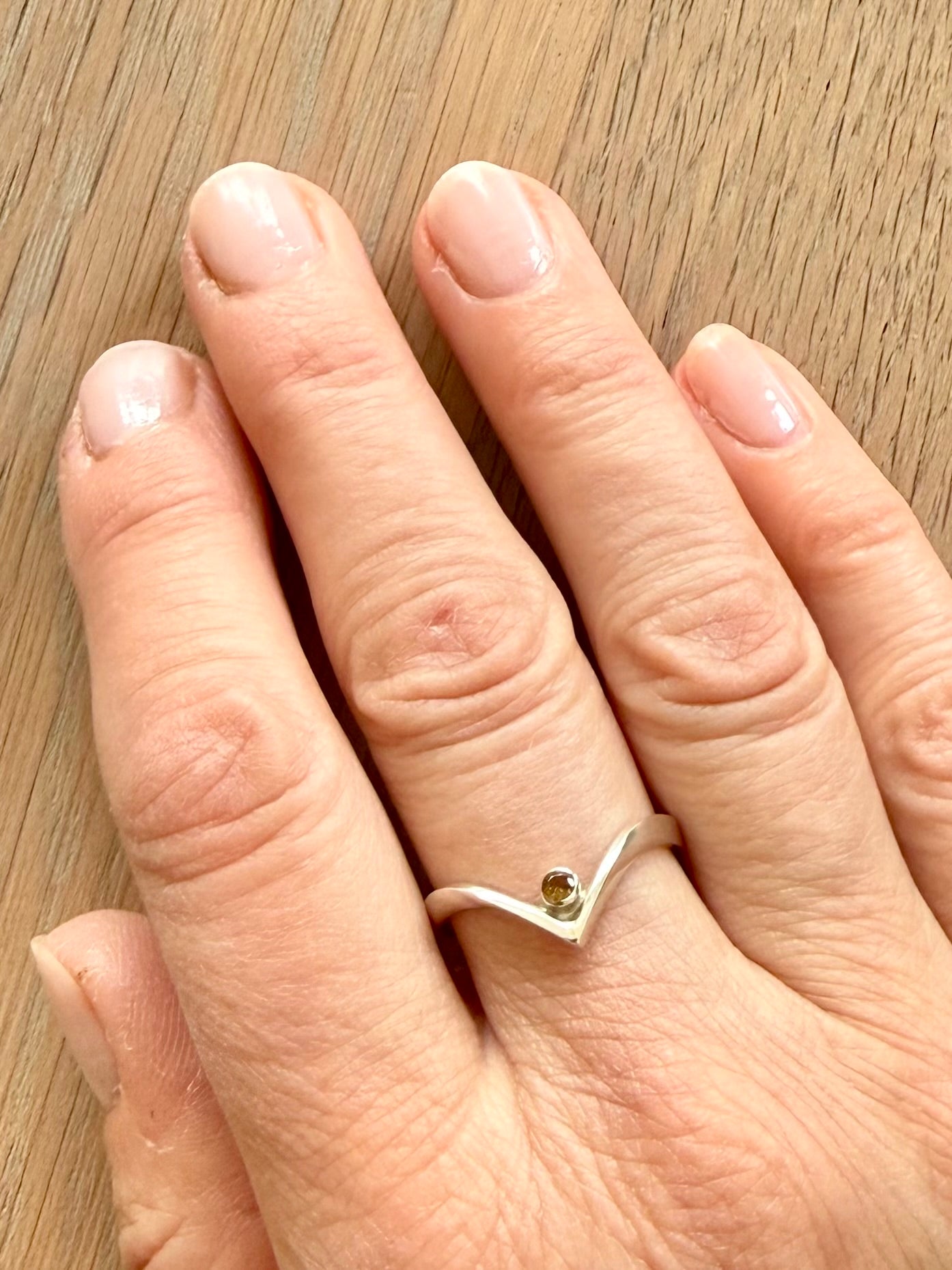 Silver wishbone ring with tourmaline
