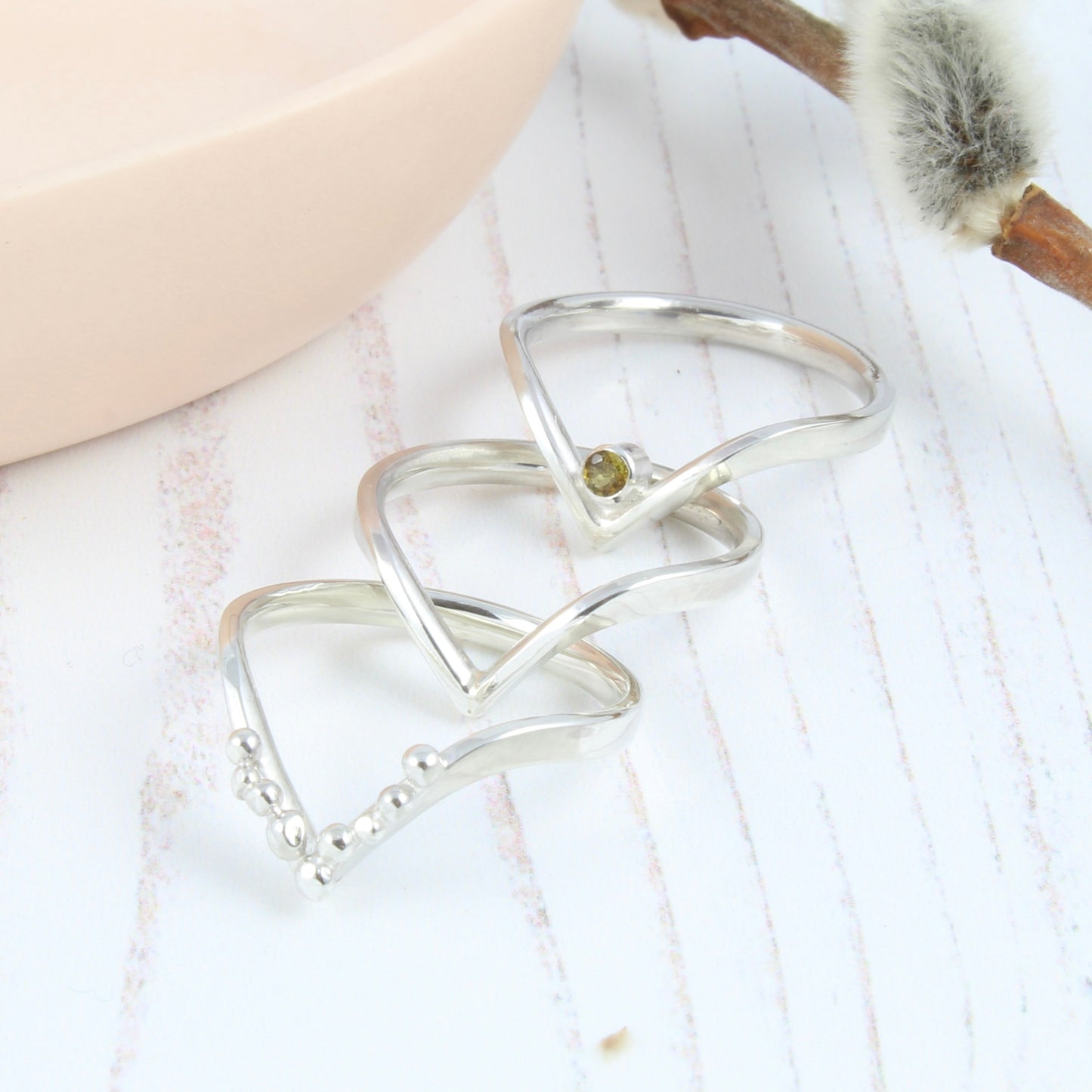 Silver wishbone ring with tourmaline