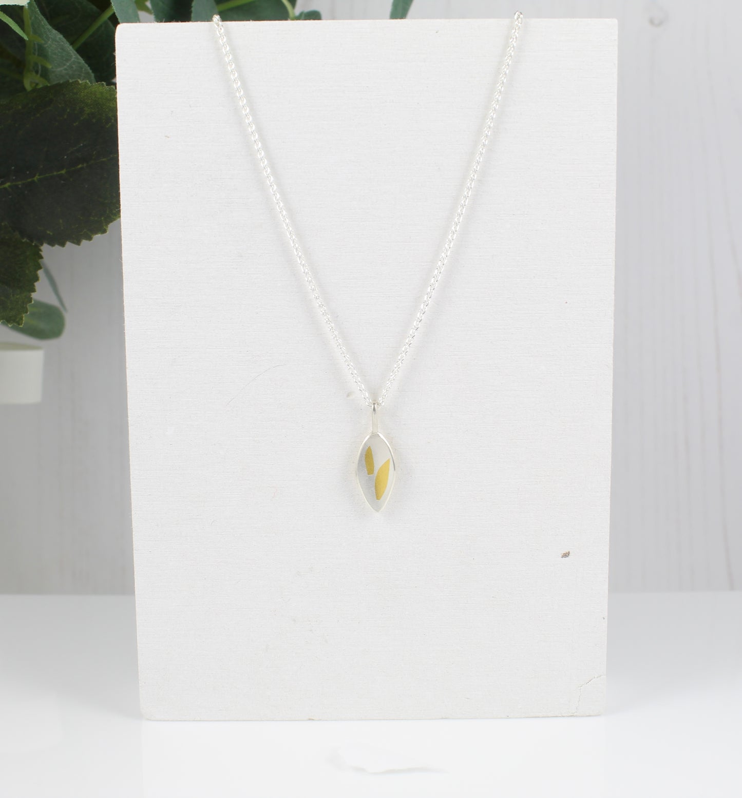 Silver and Gold Olive Leaf style pendant