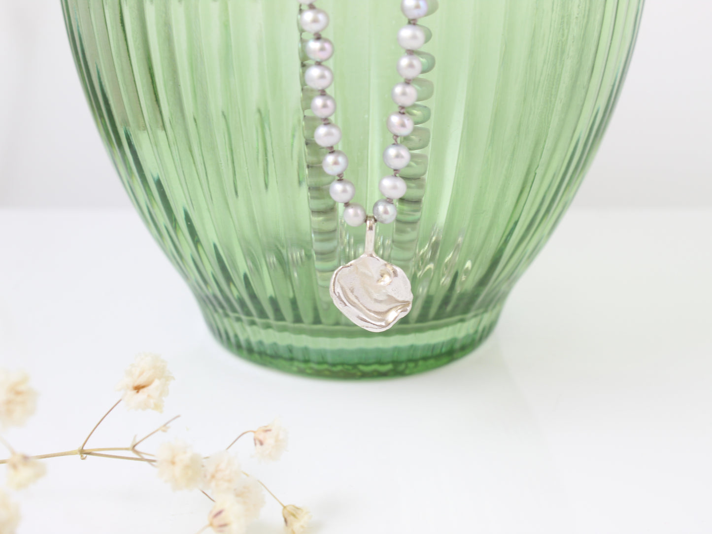 Silver Grey Freshwater Pearl Necklace with silver pendant