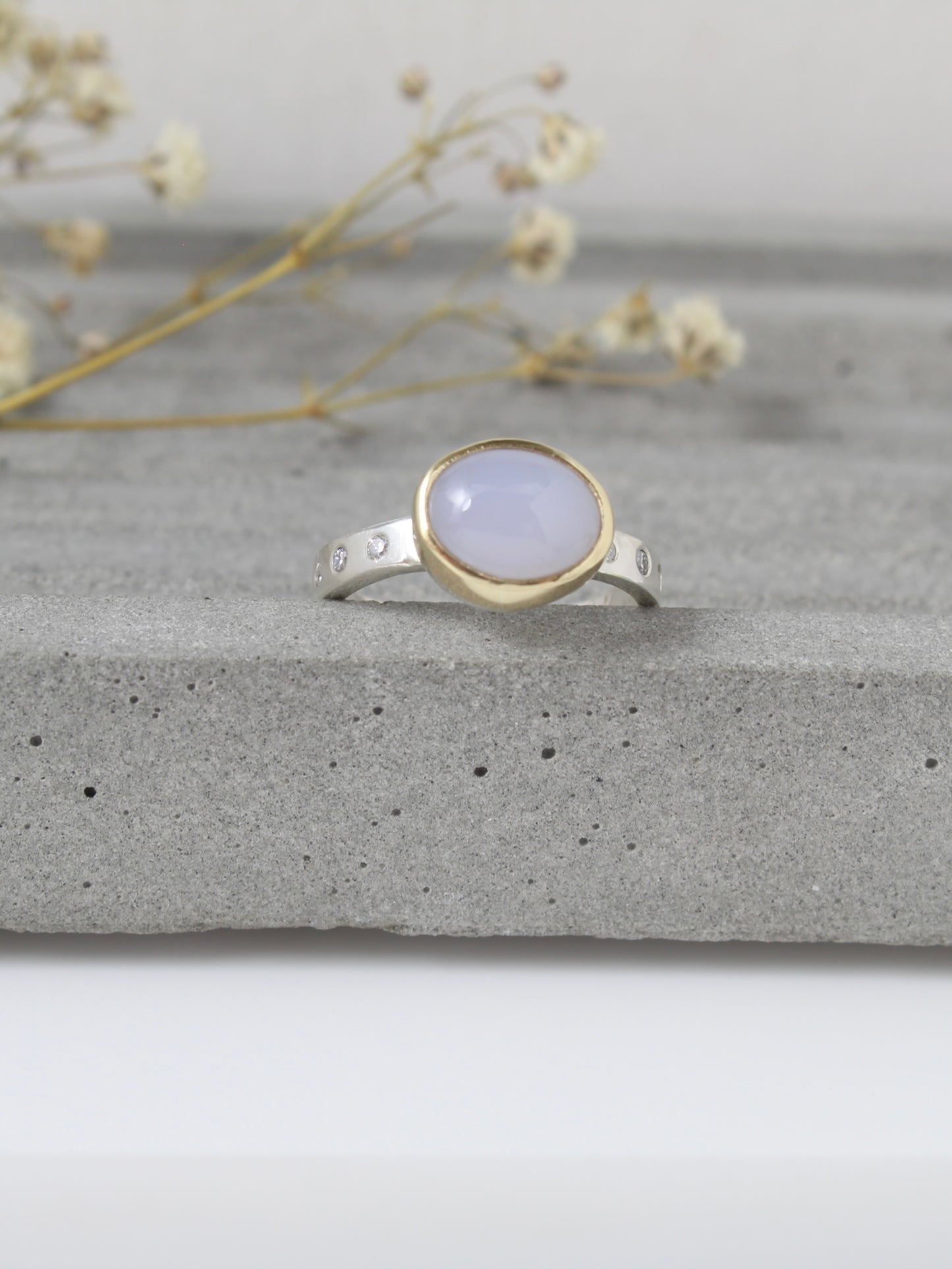 SIlver and Gold Ring with Chalcedony