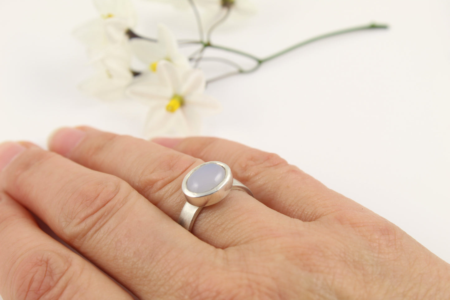 Wide Band Chalcedony Ring