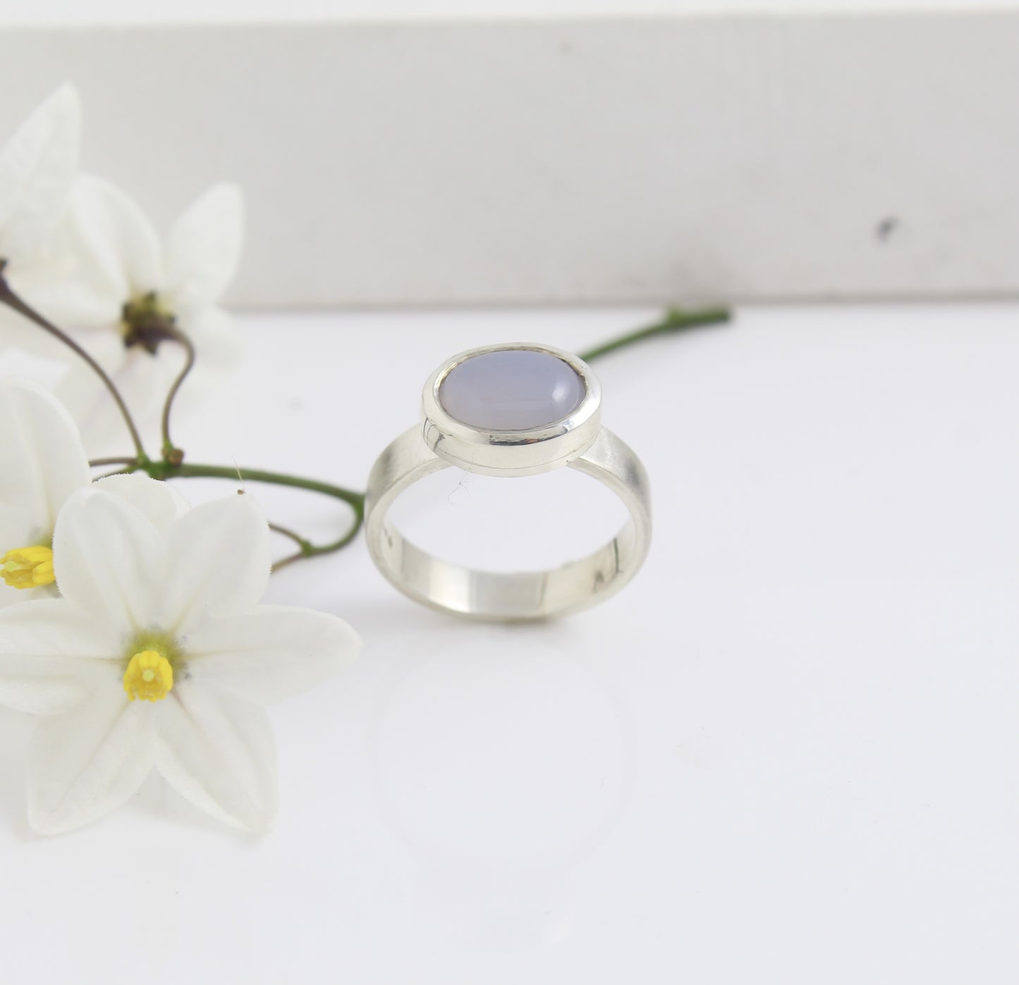Wide Band Chalcedony Ring