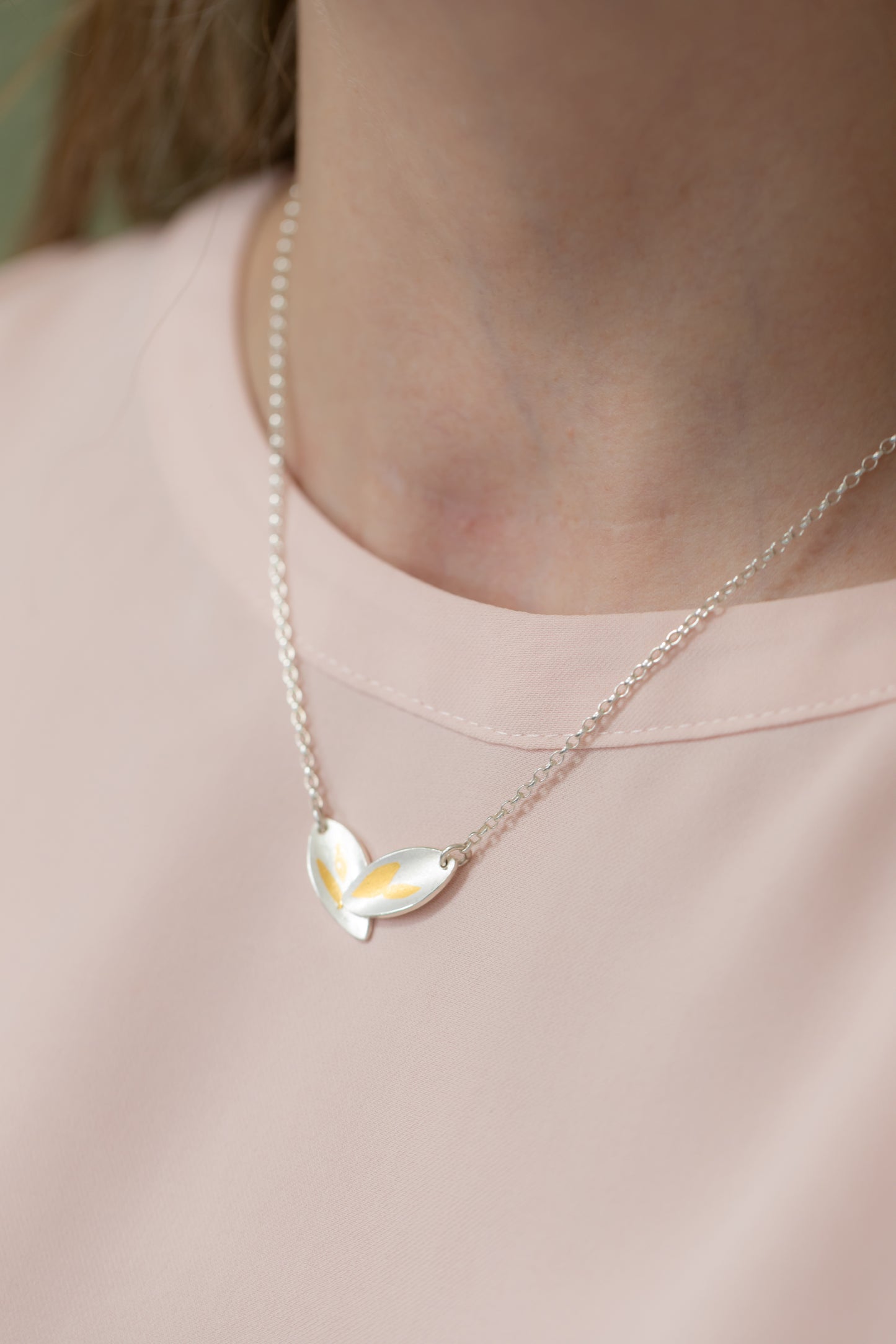 Olive Leaf Silver and Gold Necklace