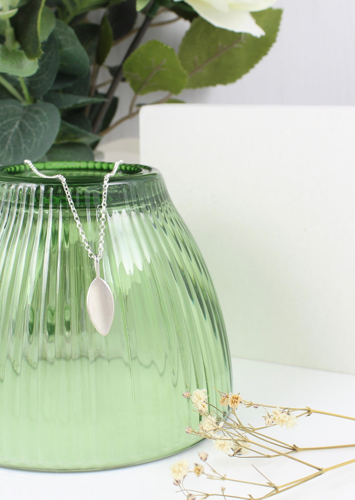 Silver and Gold Olive Leaf style pendant