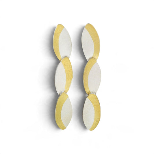 Three Tiered Silver and Gold Earrings