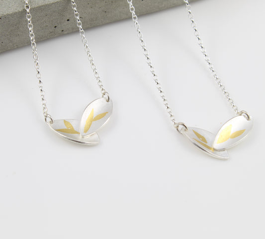 Olive Leaf Silver and Gold Necklace