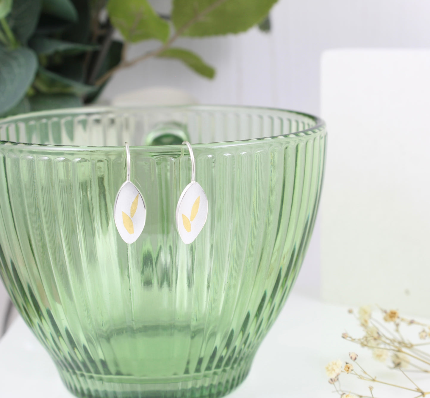 Silver and Gold Olive drop earrings