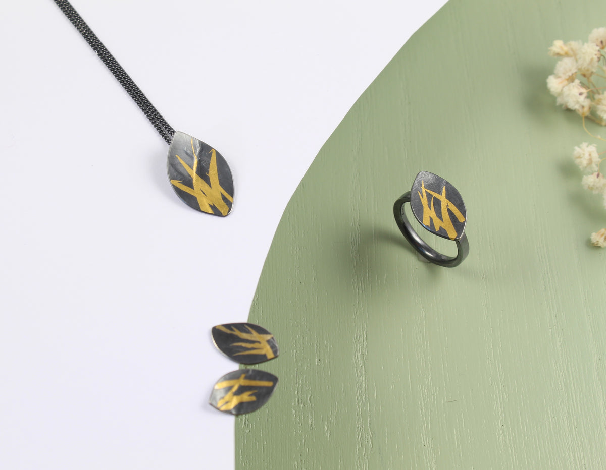 Oxidised Silver Seagrass Stud Earrings