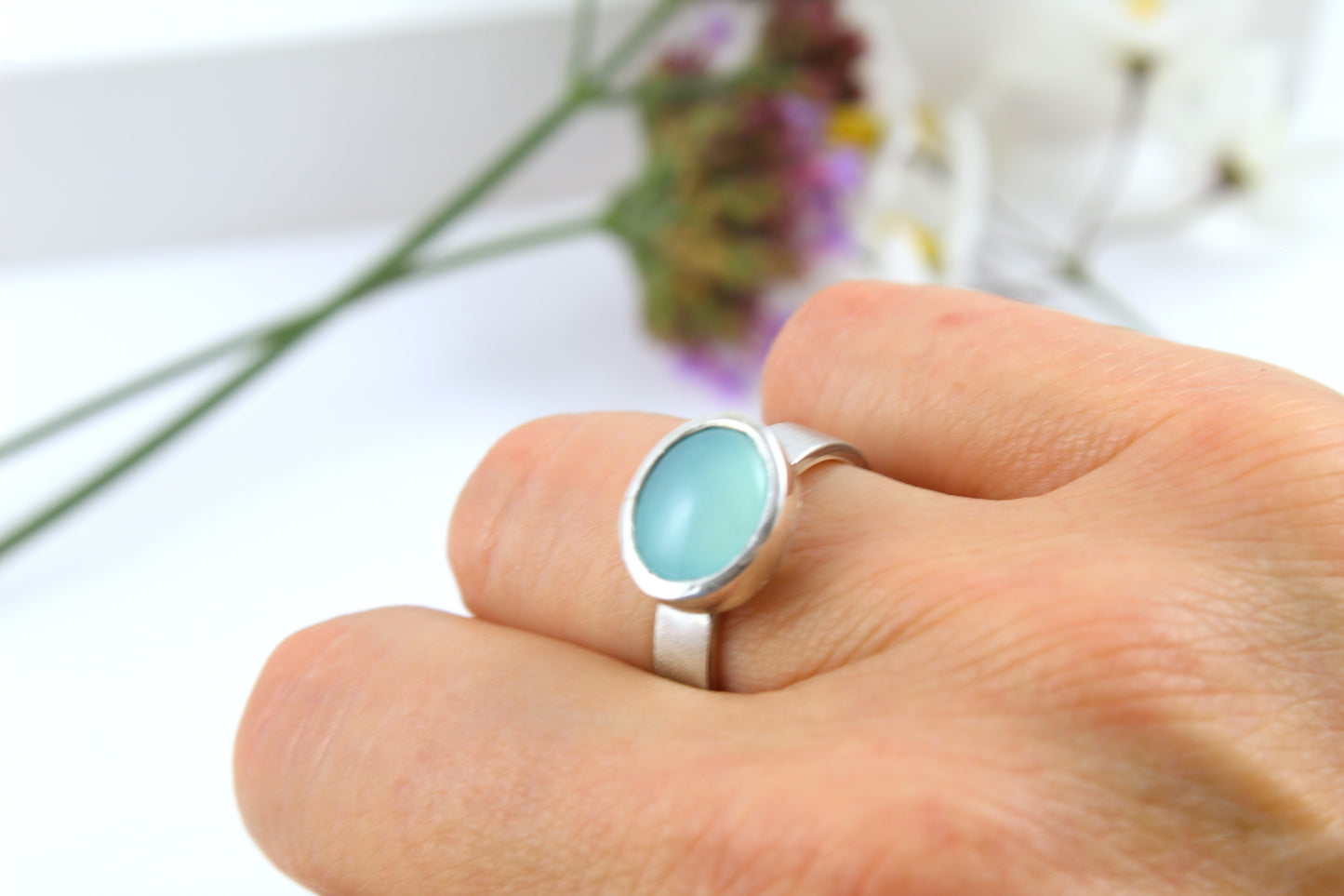 Wide Band Sea Agate Ring