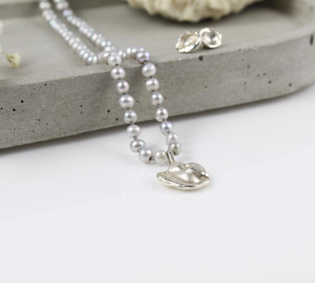 Silver Grey Freshwater Pearl Necklace with silver pendant