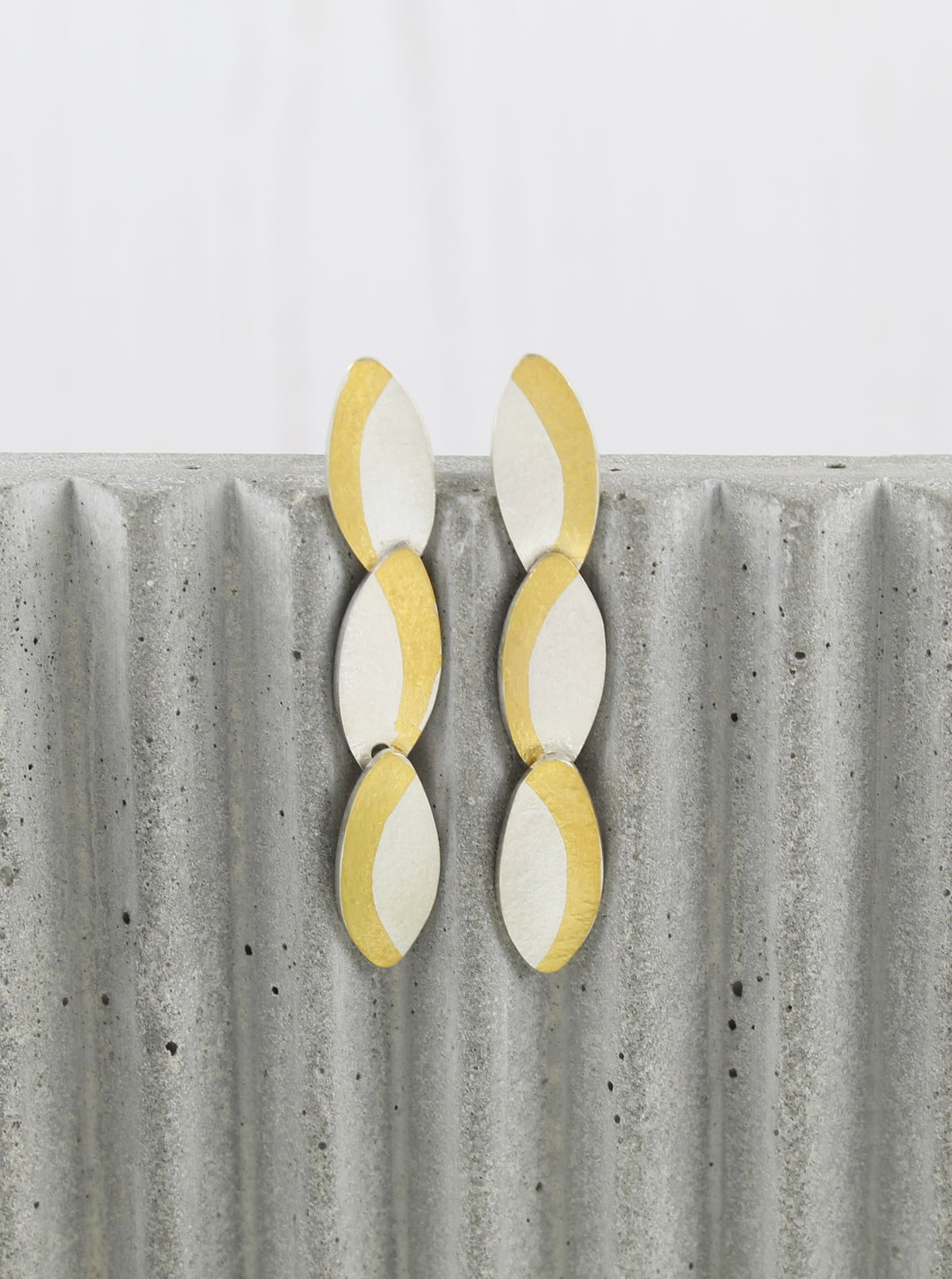 Three Tiered Silver and Gold Earrings
