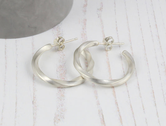 Silver Twisted Half Hoops