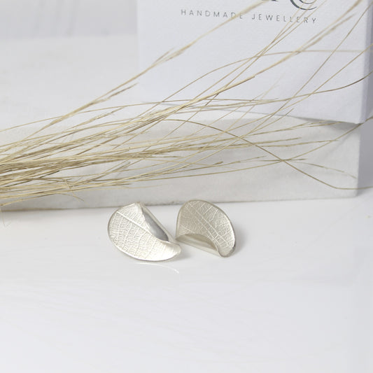Curled Leaf Silver Earrings