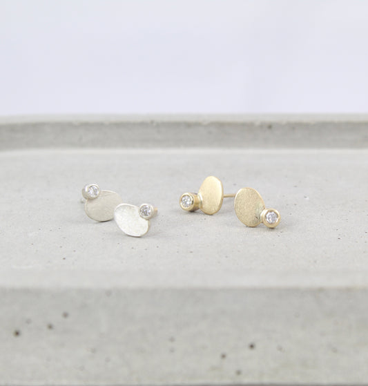 Silver and Lab Grown Diamond Olive Studs