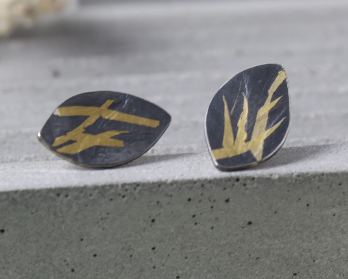 Oxidised Silver Seagrass Stud Earrings