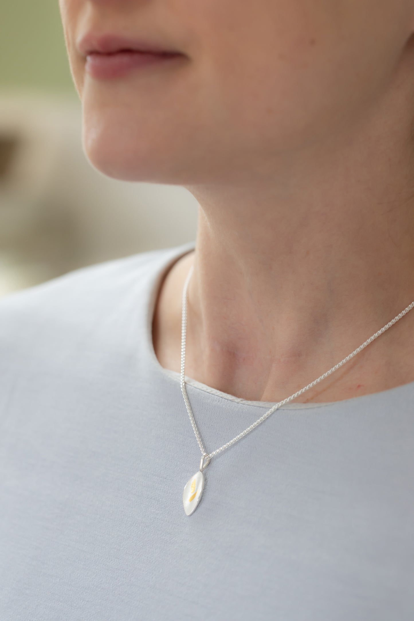 Silver and Gold Olive Leaf style pendant